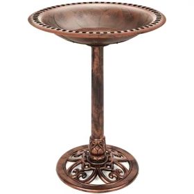 Outdoor Garden Polyresin Bird Bath in Rustic Aged Copper Brown Finish