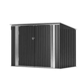 Outdoor Black Galvanized Steel Trash Can Storage Shed - Holds 2 Garbage Bins